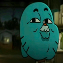 Gumball Watterson with an exaggerated, oversized chin and a smug, knowing smirk.