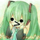 Anime girl with green hair making a mischievous face with a greater-than symbol as a mouth.
