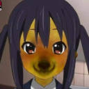 Anime girl face with a Doge dog snout and fur texture overlaid on her skin.