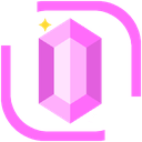 A pixelated pink crystal gem surrounded by a glowing pink frame with small yellow and white sparkles.