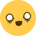 Yellow circular smiley face with large white eyes and a small, slightly crooked smile expressing a dazed or confused emotion.