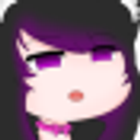 Anime girl with purple hair and eyes making a skeptical and unimpressed facial expression.