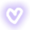 A white heart outline centered within a soft, glowing purple circular aura.