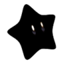 A black star-shaped figure with two small, glowing white eyes staring forward.