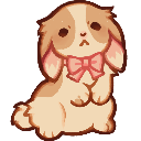 A small brown bunny with a pink bow looking up with a worried expression.