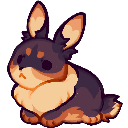 A small pixel art bunny with a grumpy, unimpressed facial expression.