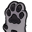 Animal paw held up in a friendly wave or high-five gesture.