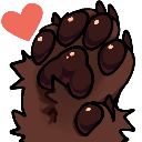 A fuzzy brown animal paw reaching upward with a small pink heart floating nearby.