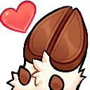 A furry animal hoof with a pink heart floating next to it on a red background.