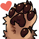 A furry animal paw reaching forward against a pink background.