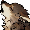 A brown and white wolf with its head tilted back in a howling motion.