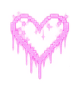 A pixelated pink heart with a dripping liquid effect.