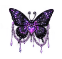 A dark purple butterfly with a glowing heart center and dripping glitter accents.