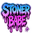 Text reading STONER BABE in a melting, dripping blue and pink gradient style.