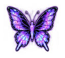 A stylized purple butterfly with glowing patterns on its wings.