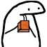 A white stick figure character holding and drinking from an orange juice box.