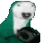 A small green creature with a white face bobbing its head rhythmically in a repeating loop.