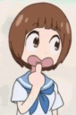 Mako Mankanshoku from Kill la Kill looking confused with her finger on her chin.