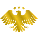 Golden eagle emblem with three stars above its head.