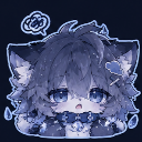 A small, fluffy, anime-style creature with large, dazed eyes looking lost in a monochromatic blue color scheme.
