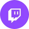 Twitch logo featuring a white stylized chat bubble on a purple circular background.