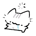 White cat with a dazed expression and blue drool dripping from its mouth with a spinning symbol above its head.