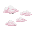 Pink pixelated clouds floating together in a group.