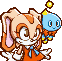 Cream the Rabbit smiling with Cheese the Chao floating next to her in pixel art style.