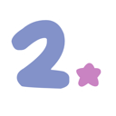 A stylized number two in periwinkle blue with a small pink star next to it, both outlined in white.