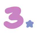 A bubble-style purple number three next to a small light blue star on a black background.