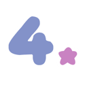 Number four in light blue with a small pink star next to it, both outlined in white.