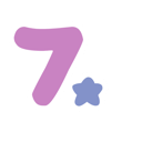 Number seven in purple with a small blue star next to it, outlined in white.