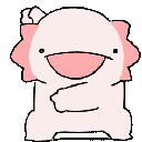 A cute pink axolotl character dancing with its arms moving rhythmically.