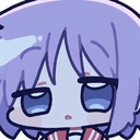A chibi anime girl with purple hair and a skeptical, deadpan expression looking sideways.