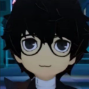 Ren Amamiya from Persona 5 with a smug, knowing smirk and round glasses.
