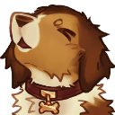 A brown and white dog with a bone-shaped tag on its collar looking up and howling with its eyes closed.