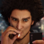 A man with wild hair stares at his smartphone in shock while holding a lit cigarette.