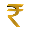 A golden Indian Rupee symbol rendered in 3D shown from different angles.