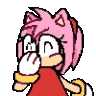 Amy Rose character blowing kisses with small red hearts appearing in a pixel art style.