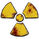 Radiation symbol with a distressed, rusted, and blood-stained texture.