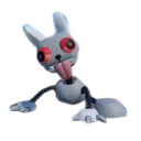 A gray creature with wide red eyes and a long pink tongue sticking out in a manic expression.