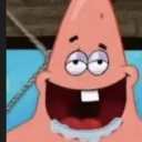 Patrick Star with a wide, drooling grin and half-lidded eyes looking blissfully confused.