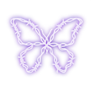 A butterfly outline formed by barbed wire glowing with a purple light against a black background.