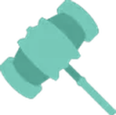 A teal-colored gavel icon shown at an angle.