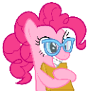 Pink pony wearing blue glasses holding a book with a smug expression.