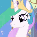 Unicorn with a golden crown sticking its tongue out in a playful blep expression.