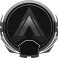Silver metallic emblem with a central triangle shape inside a circular frame.