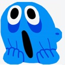 Blue blob character with wide eyes and an open mouth looking shocked.