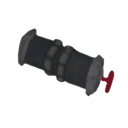 A dark gray industrial canister with a red trigger mechanism attached to the side.