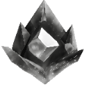 A jagged, dark crystal shard with a glowing white center.